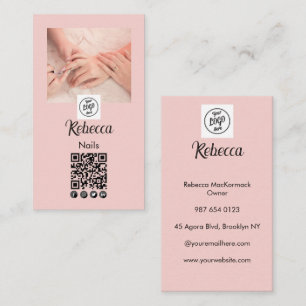Blush Pink Script Logo QR Code Photo Nail Manicure Business Card