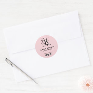 Blush Pink Script Logo Social Media Makeup Artist Classic Round Sticker