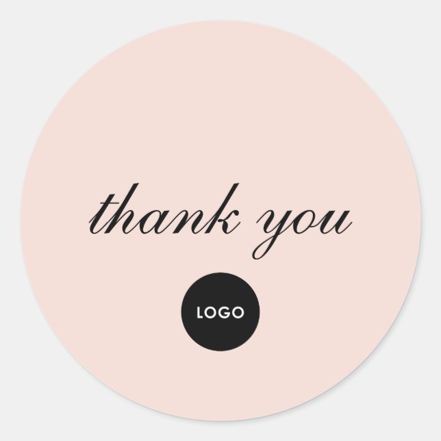 Blush Pink Script Logo Thank You Classic Round Sticker (Front)