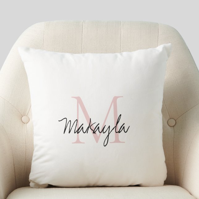Blush Pink Script Monogram Baby Nursery Cushion (Creator Uploaded)