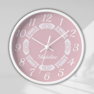 Blush Pink Script Monogram Girly Name Clock