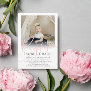 Blush Pink Script Photo Baptism Invitation