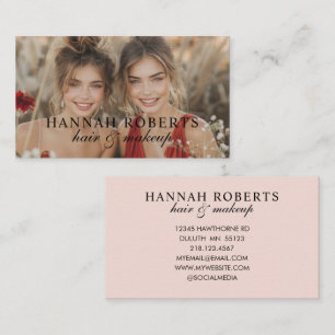 Blush Pink Script Photo Hair Makeup Business Card