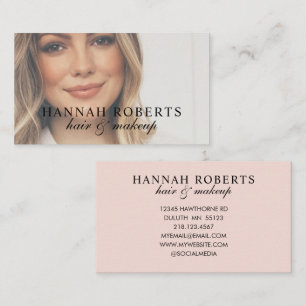Blush Pink Script Photo Hair Makeup Business Card