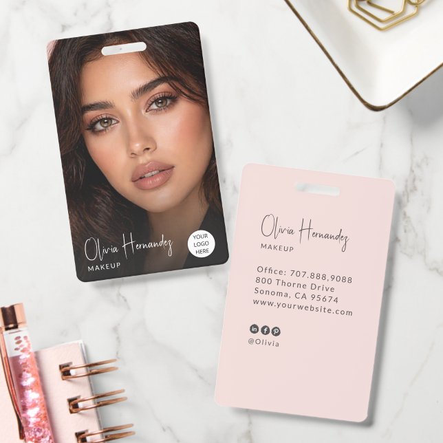 Blush Pink Script Photo ID Badge (Office)