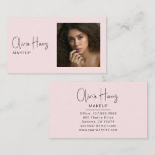 Blush Pink Script Photo Makeup Artist  Business Card