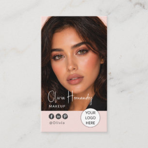 Blush Pink Script Photo Makeup Artist Business Card