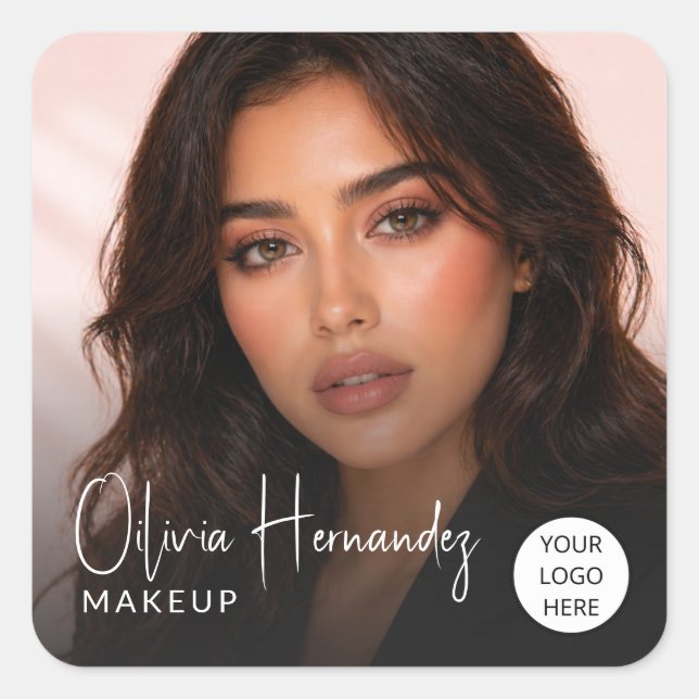 Blush Pink Script Photo Makeup Artist Square Sticker (Front)