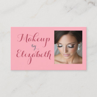 Blush Pink Script Photo Makeup Business Card