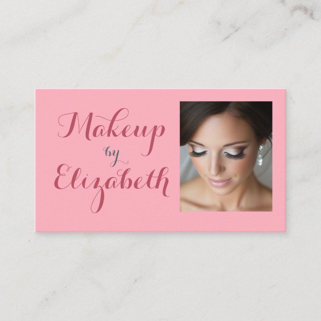 Blush Pink Script Photo Makeup Business Card (Front)