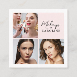 Blush Pink Script Photo Makeup Square Business Card