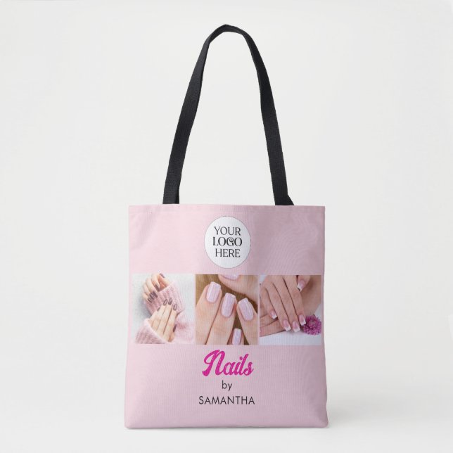 Blush Pink Script Photo Nail Salon Tote Bag (Front)