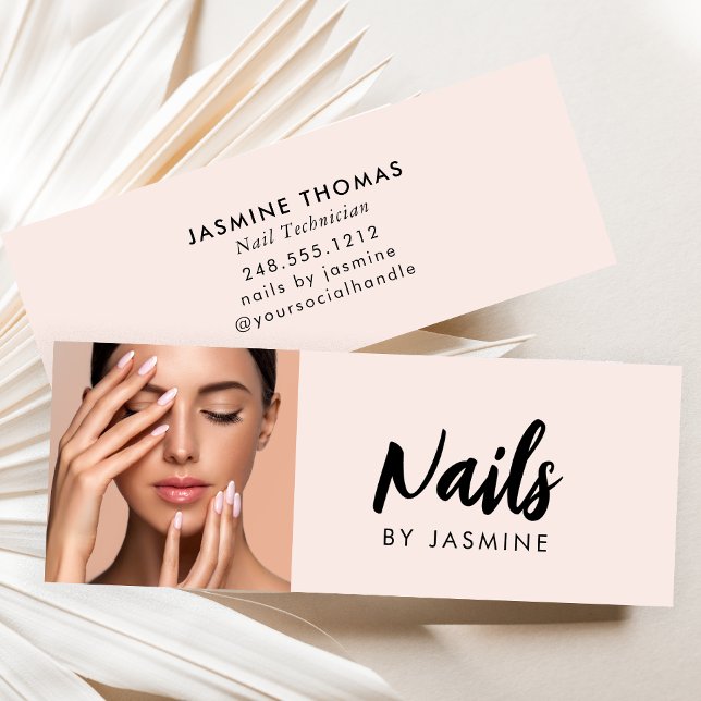 Blush Pink Script Photo Nail Technician Mini Business Card (Creator Uploaded)