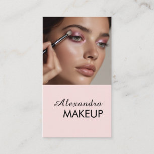 Blush Pink Script QR Code Photo Makeup Business Card