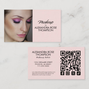 Blush Pink Script Qr Code Social Icon Makeup Business Card