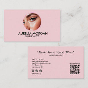 Blush Pink Script Social Icon QR Code Photo  Business Card