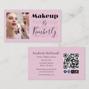 Blush Pink Script Social Icon QR Code Photo Business Card