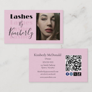 Blush Pink Script Social Icon QR Code Photo Lashes Business Card