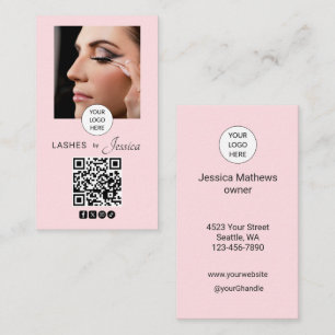 Blush Pink Script Social Icon QR Code Photo Lashes Business Card