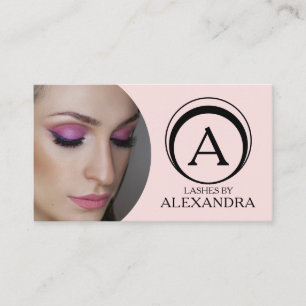 Blush Pink Script Social Icon QR Code Photo Lashes Business Card