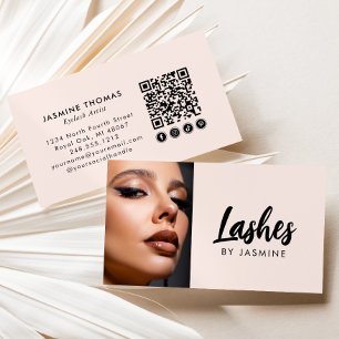 Blush Pink Script Social Icon QR Code Photo Lashes Business Card