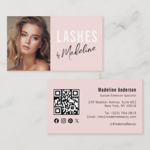 Blush Pink Script Social Icon QR Code Photo Lashes Business Card