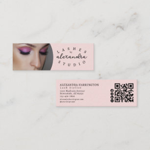 Blush Pink Script Social Icon QR Code Photo Lashes Mini Business Card