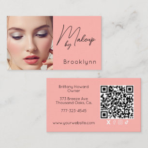 Blush Pink Script Social Icon QR Code Photo Makeup Business Card