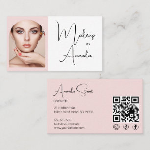 Blush Pink Script Social Icon QR Code Photo Makeup Business Card