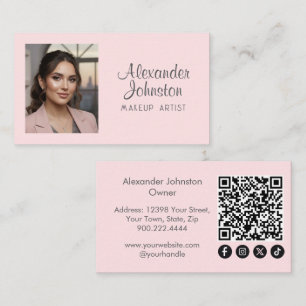 Blush Pink Script Social Icon QR Code Photo Makeup Business Card