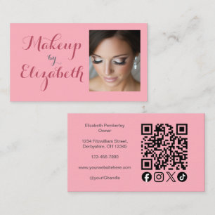 Blush Pink Script Social Icon QR Code Photo Makeup Business Card