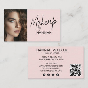Blush Pink Script Social Icon QR Code Photo Makeup Business Card