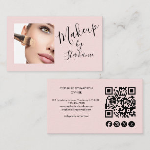 Blush Pink Script Social Icon QR Code Photo Makeup Business Card