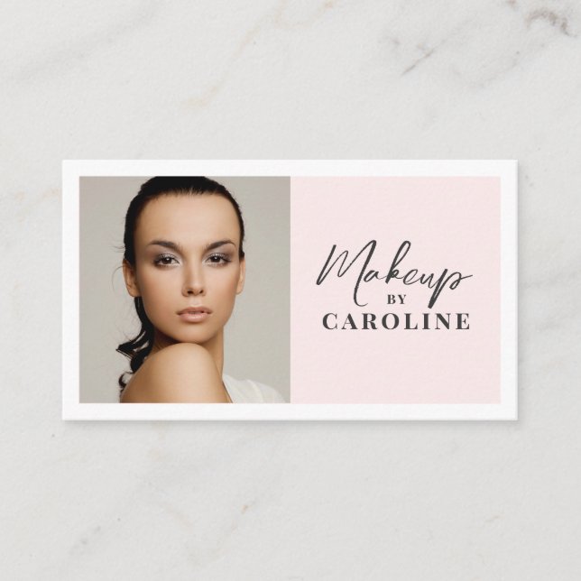 Blush Pink Script Social Icon QR Code Photo Makeup Business Card (Front)
