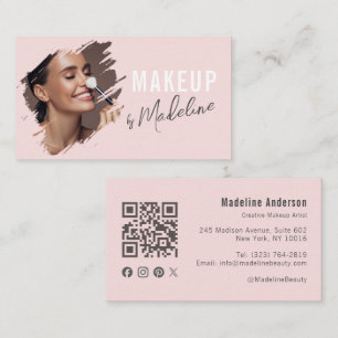 Blush Pink Script Social Icon QR Code Photo Makeup Business Card