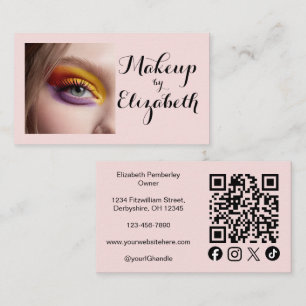 Blush Pink Script Social Icon QR Code Photo Makeup Business Card
