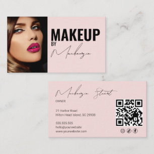 Blush Pink Script Social Icon QR Code Photo Makeup Business Card