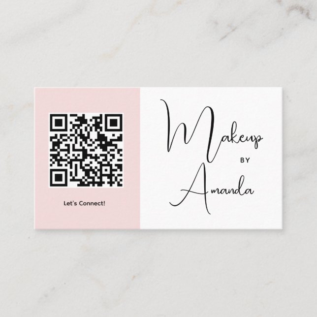 Blush Pink Script Social Icon QR Code Photo Makeup Business Card (Front)
