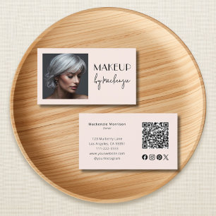 Blush Pink Script Social Icon QR Code Photo Makeup Business Card