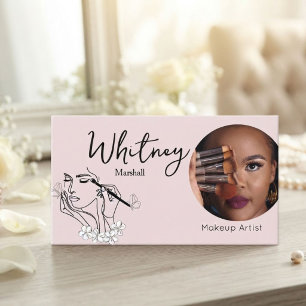 Blush Pink Script Social Icon QR Code Photo Makeup Business Card