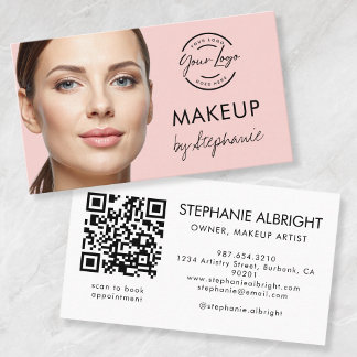 Blush Pink Script Social Icon QR Code Photo Makeup Business Card
