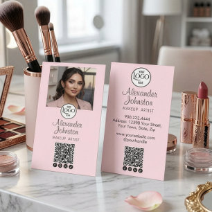 Blush Pink Script Social Icon QR Code Photo Makeup Business Card