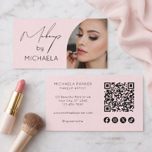 Blush Pink Script Social Icon QR Code Photo Makeup Business Card