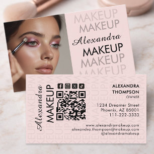 Blush Pink Script Social Icon QR Code Photo Makeup Business Card