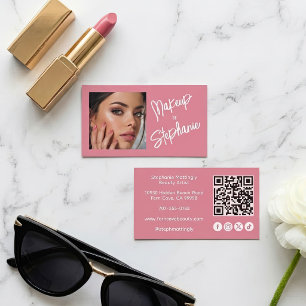 Blush Pink Script Social Icon QR Code Photo Makeup Business Card