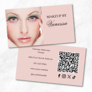 Blush Pink Script Social Icon QR Code Photo Makeup Business Card