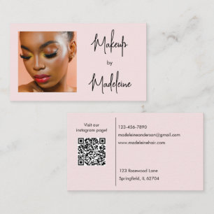 Blush Pink Script Social Icon QR Code Photo Makeup Business Card