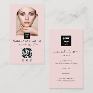 Blush Pink Script Social Icon QR Code Photo Makeup Business Card