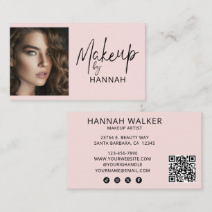Blush Pink Script Social Icon QR Code Photo Makeup Business Card