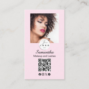 Blush Pink Script Social Icon QR Code Photo Makeup Business Card